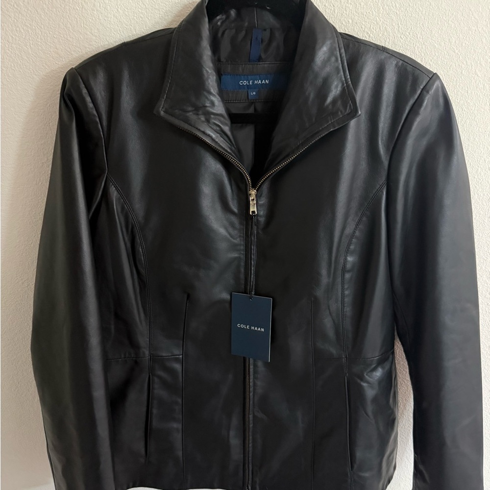Cole Haan Black Lambskin Leather Jacket